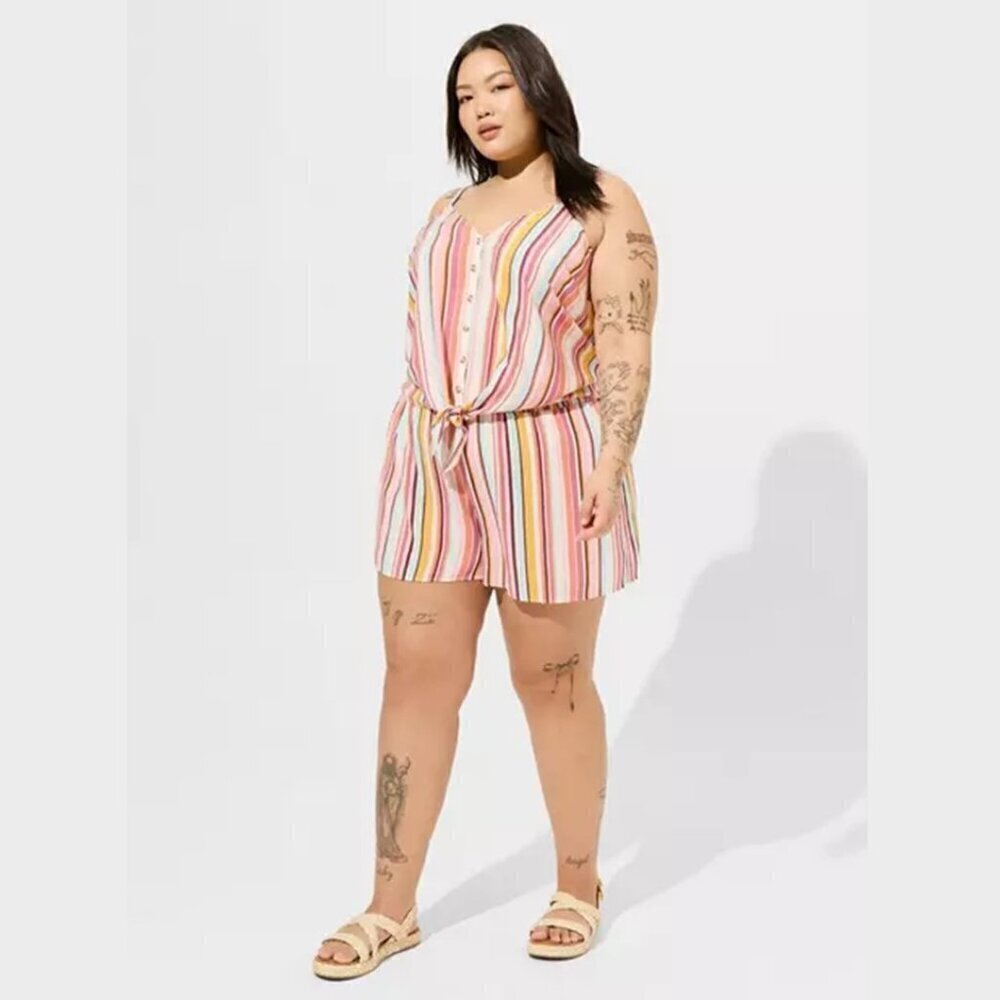Torrid - Challis Button Down Tie Front Crop in Dolce Stripes